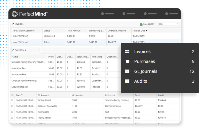 screenshot of accounting module in billing software
