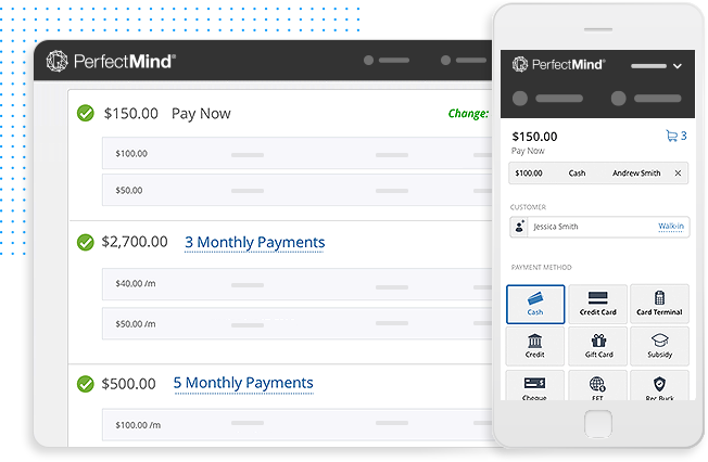 screenshot of billing software payment screens 
